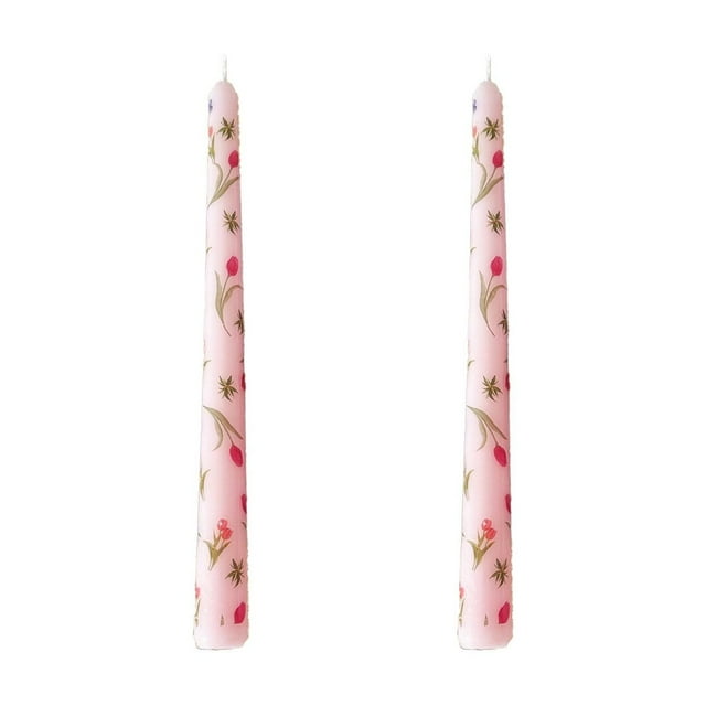 Flower Print Long Tapered Candles for Wedding Decoration, Unscented Romantic Candlelight Dinner Candlesticks, 2-Pack Party and Home Decor Lighting