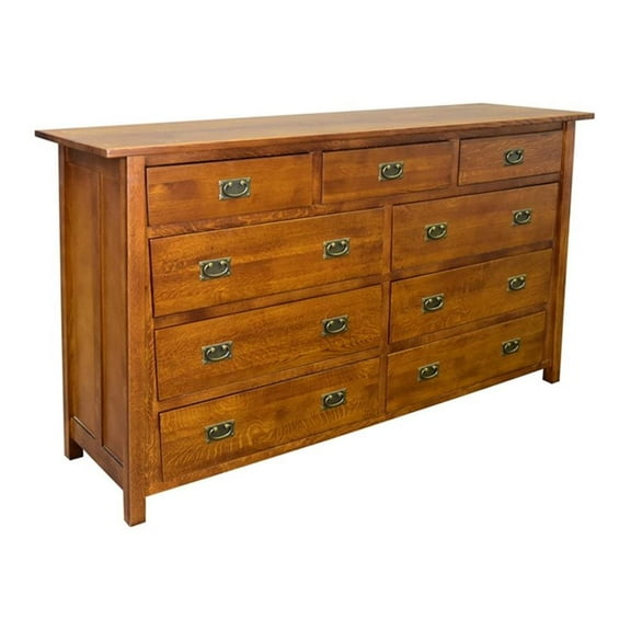 Pemberly Row Craftsman 9-Drawer Solid Wood Dresser in Cherry