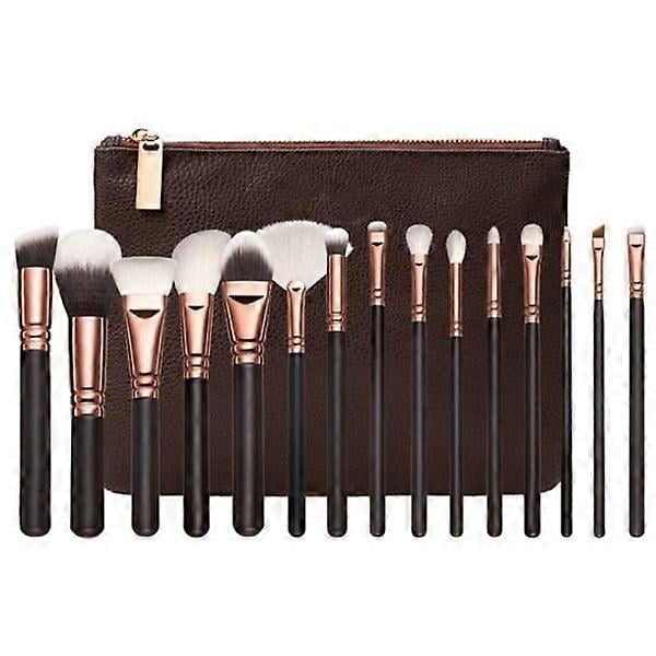15 Pcs Professional Makeup Brush with Practical Bag-Brown, cosmetic brushes