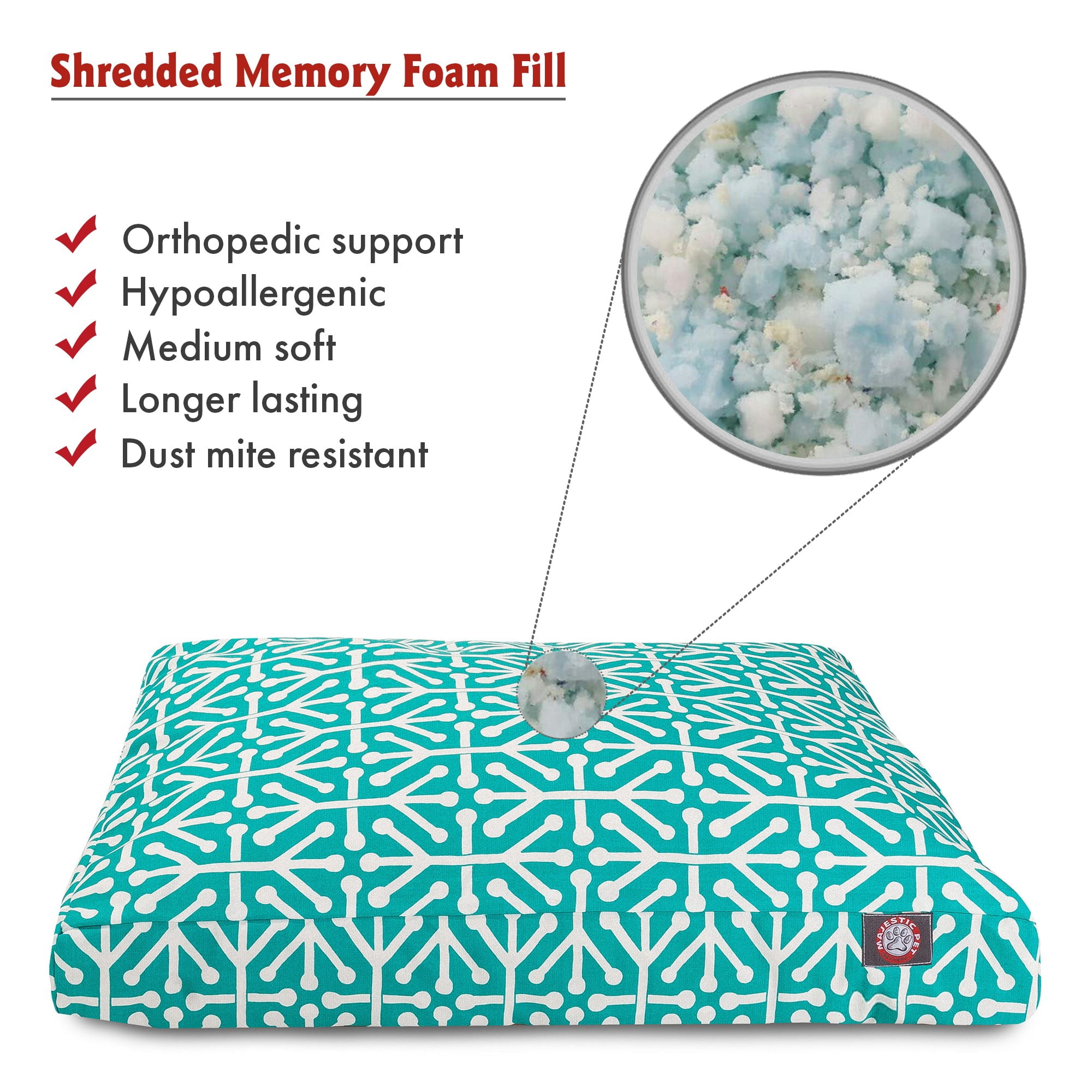 Majestic Pet | Aruba Shredded Memory Foam Rectangle Pet Bed For Dogs, Removable Cover, Pacific, Large