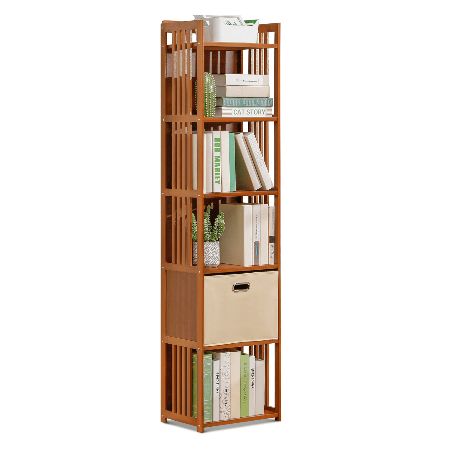 MoNiBloom Bamboo 6 Tiers Bookshelf, Modern Bookcase, Organizer with