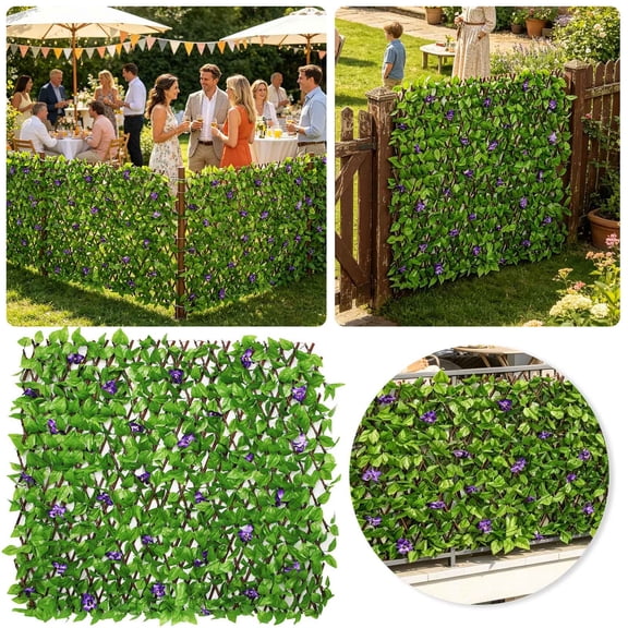 Expandable Fence Privacy Screen for Balcony Patio Outdoor Decorative Faux Ivy Fencing Panel Artificial Hedges for Garden Backyard Home Decorations 15.75 Inch
