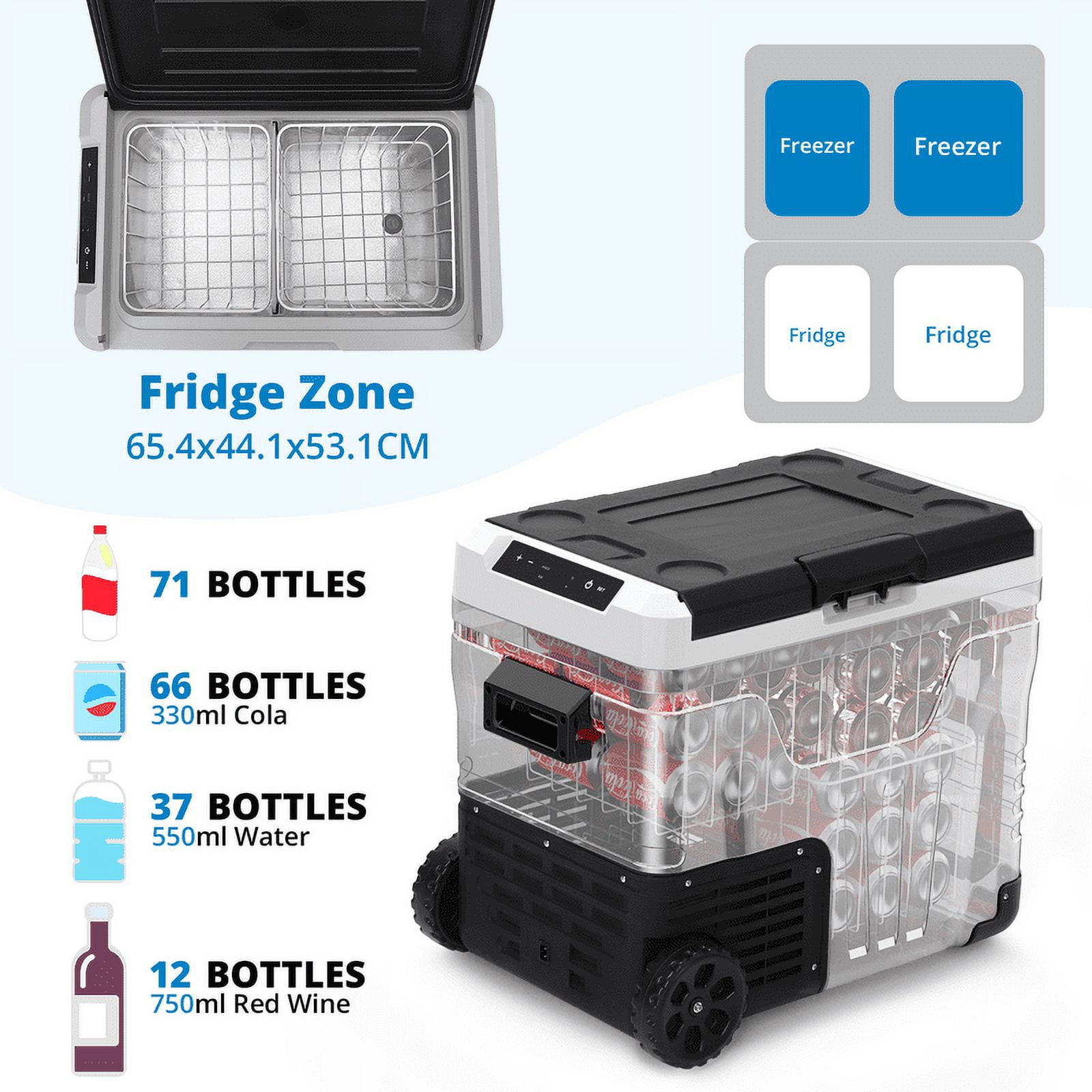 Entcook 12V Portable Car Refrigerator Freezer with Wheels, 53 Quarts, -4℉-68℉ Electric Cooler for Outdoor, Camping, Vehicles, Travel