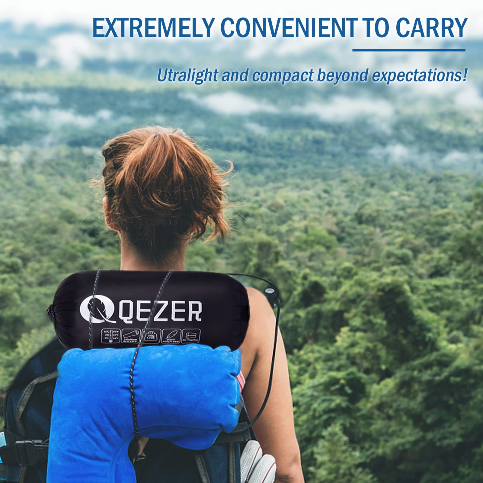 QEZER Ultralight Down Mummy Sleeping Bag for Adults 37-59 Degree F,Backpacking, Hiking and Camping
