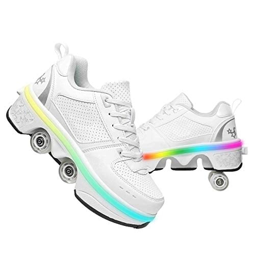 MLyzhe Fashiums Deformation Roller Shoes Male and Female Skating Shoes Adult Childrens Automatic Walking Shoes Invisible Pulley Shoes Skates with Double-Row Deform Wheel 