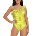 thumbnail image 2 of Picia Gold Pineapple Pattern Women's One Piece Swimsuits,One Shoulder Swimwear Asymmetric ,Ruffle Monokinis Bathing Suits,High Waisted Flattering Bathing Suits-Large, 2 of 8