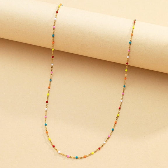 Fashion Elegant Womens Colorful Sparkling Metal Collarbone Long Chain Necklace