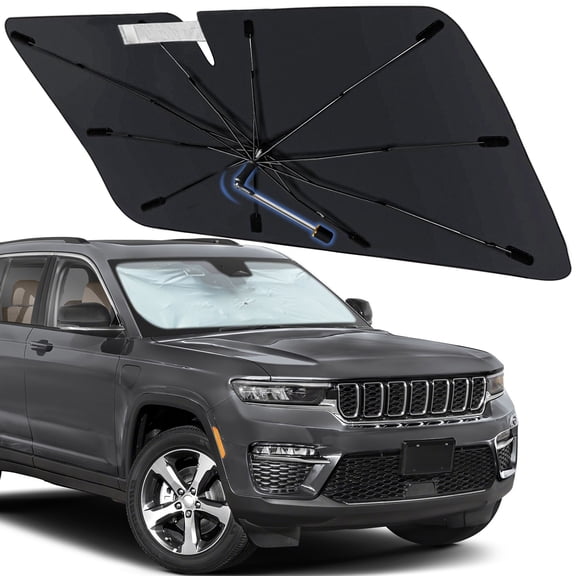 Windshield Sun Shade Umbrella for Jeep Grand Cherokee/Grand Cherokee 4XE 2022-2026, Foldable Car Sunshade for Front Window with 360° Rotating Shaft, Custom-Fit Car Shades for UV & Heat Blocking