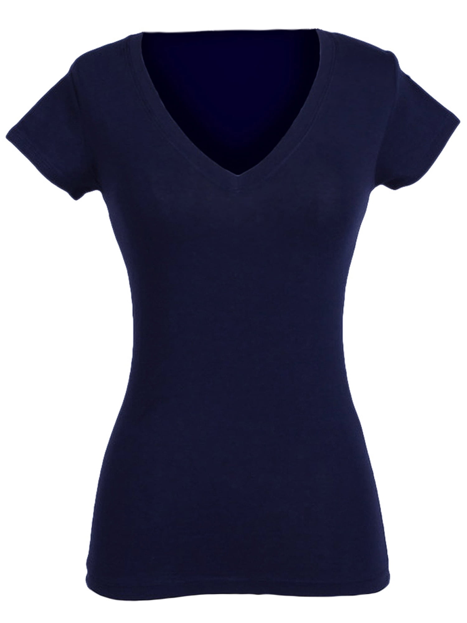 Ola Mari Junior Size Solid Basic V-Neck Short Sleeve Top, Navy, Medium ...