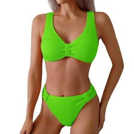 Divhosrg High Waisted Swimsuits for Women  Bikini Sets for Women Cheeky  Womens Bathing Suits Tankini  Womens Swimwear Tops  Fluorescent Green Swimsuits for Women Plus Size L