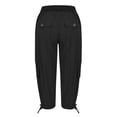 thumbnail image 6 of Capri Pants Women's Summer Solid Color Pocket Drawstring Slacks Capri Pants Pocket Cargo Pants Solid Mid Calf Black L, 6 of 7