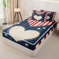 thumbnail image 2 of Manfei Vintage Heart Striped Zipper Twin Comforter Sets with Fitted Sheet and 2 Pillowcases,Classic American Flag Zipper Bedding Set,Red White Blue,Navy Blue Reversible,4pcs, 2 of 8