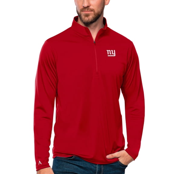 Men's Antigua Red New York Giants Tribute Quarter-Zip Lightweight Pullover Top