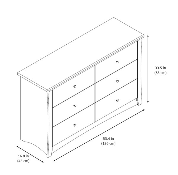 Storkcraft Crescent 6 Drawer Nursery Double Dresser, White