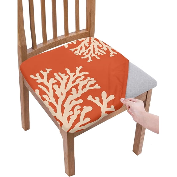 Orange Coral Seat Covers for Dining Room Chairs Covers, Office Chair Seat Cover, Coastal Summer Beach Nautical Seaside Chair Slipcovers Stretch Cushion Protector for Kitchen Banquet Set of 6