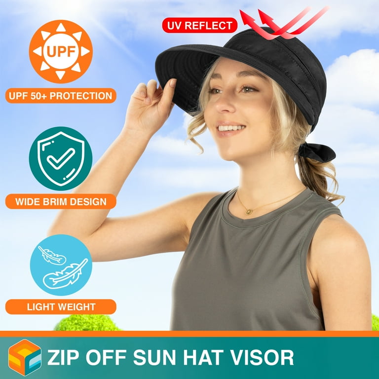 UPF 50+ Wide Brim Zip-Off Sun Hat Visor Foldable Travel Hiking Sun Cube Women Sun Hat, Wide Brim UPF50+ UV Protection  main image 2