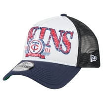 Men's New Era White/Navy Minnesota Twins Distressed 9FORTY A-Frame Adjustable Trucker Hat