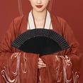 thumbnail image 3 of MIPCASE 1Pc Men Hand Folding Fan Black Bamboo and Silk Large Air Supply Durable Design, 3 of 8