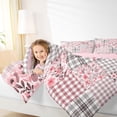 thumbnail image 3 of Erosebridal Floral Plaid Twin Comforter Sets for Girls, Pink Checkered Bedding Set, Pink Reversible, 2pcs, 3 of 6