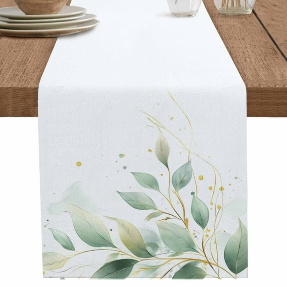 nqOlkjepod Summer Green Leaves Table Runner 72 Inches Long Farmhouse Dress Scarves, Pastoral Spring Country Plants Dining Tablerunner for Coffee Table/Kitchen Island/Party Décor, 13" x 72"