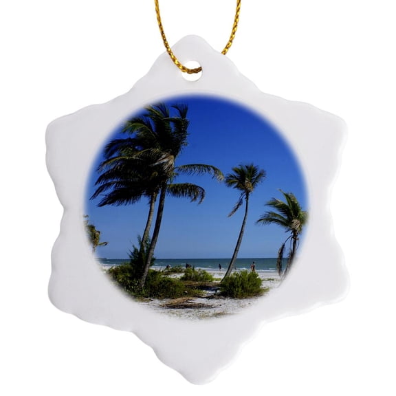 3drose, Fort Myers Beach Paradise, 3 inch Snowflake Porcelain Ornament