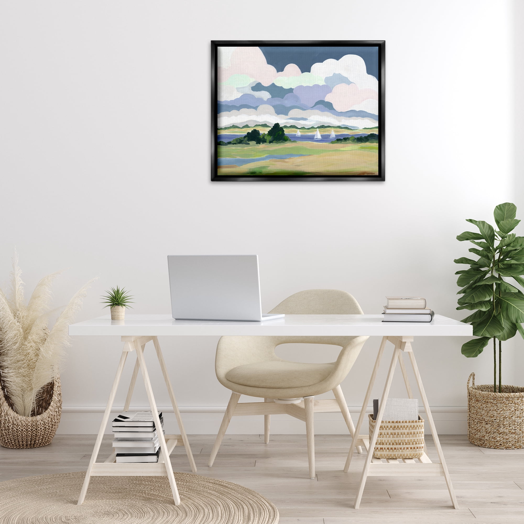 Stupell Industries Billowing Clouds Countryside Landscape & Nature Painting Black Floater Framed Canvas Art Print Wall Art, 31 x 25