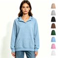 thumbnail image 2 of Women's V Neck Notch Collar Pullover Hoodie, Fleece Oversized Hooded Sweatshirt with Kangaroo Pocket, Women's Plus, Size S-3XL, 2 of 4