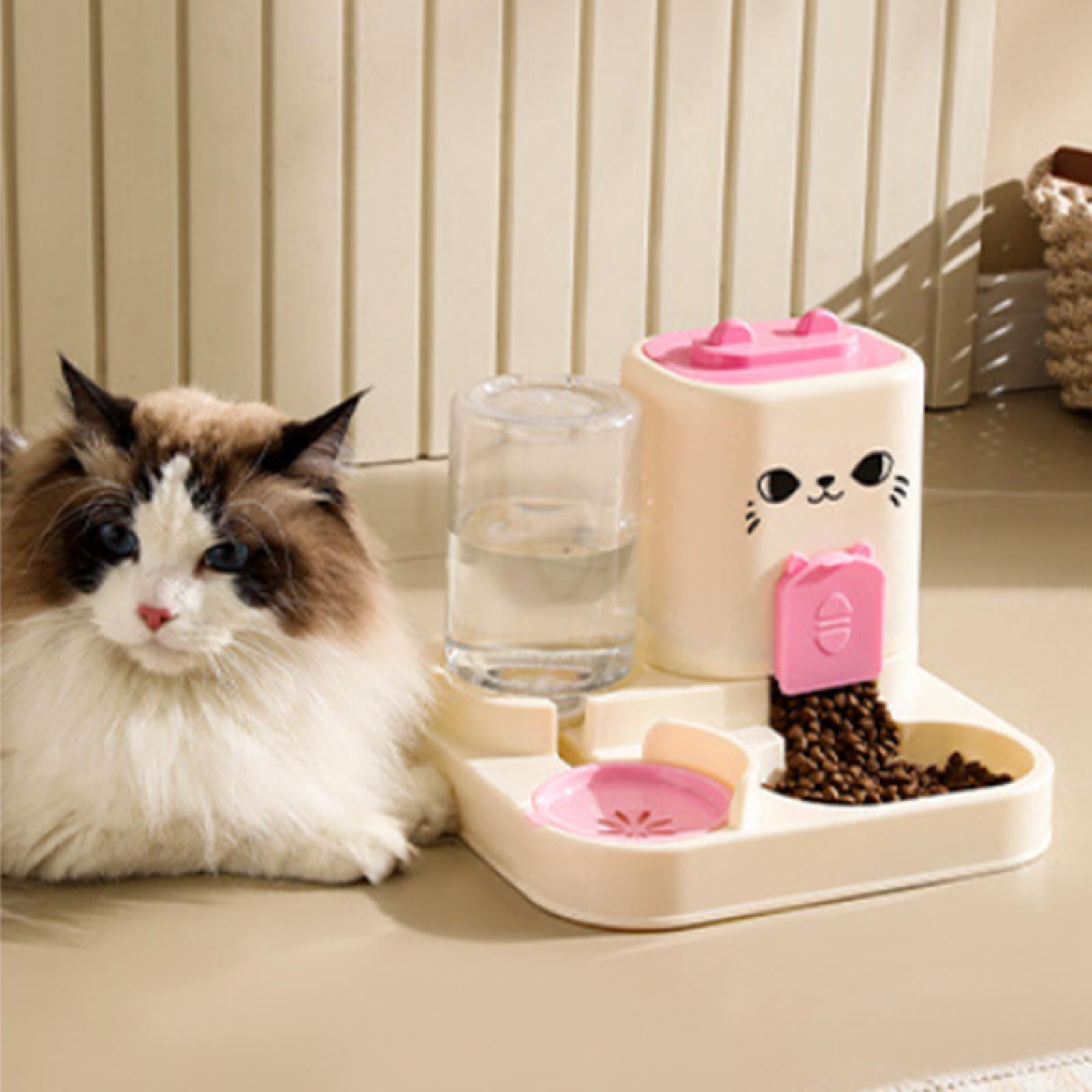 Stgfyxgs 2 in 1 Automatic Pet Feeder Water Dispenser Portable Travel Supplies Cat Food Bowl Food Container for Kitten Small Dogs Bunny Pink