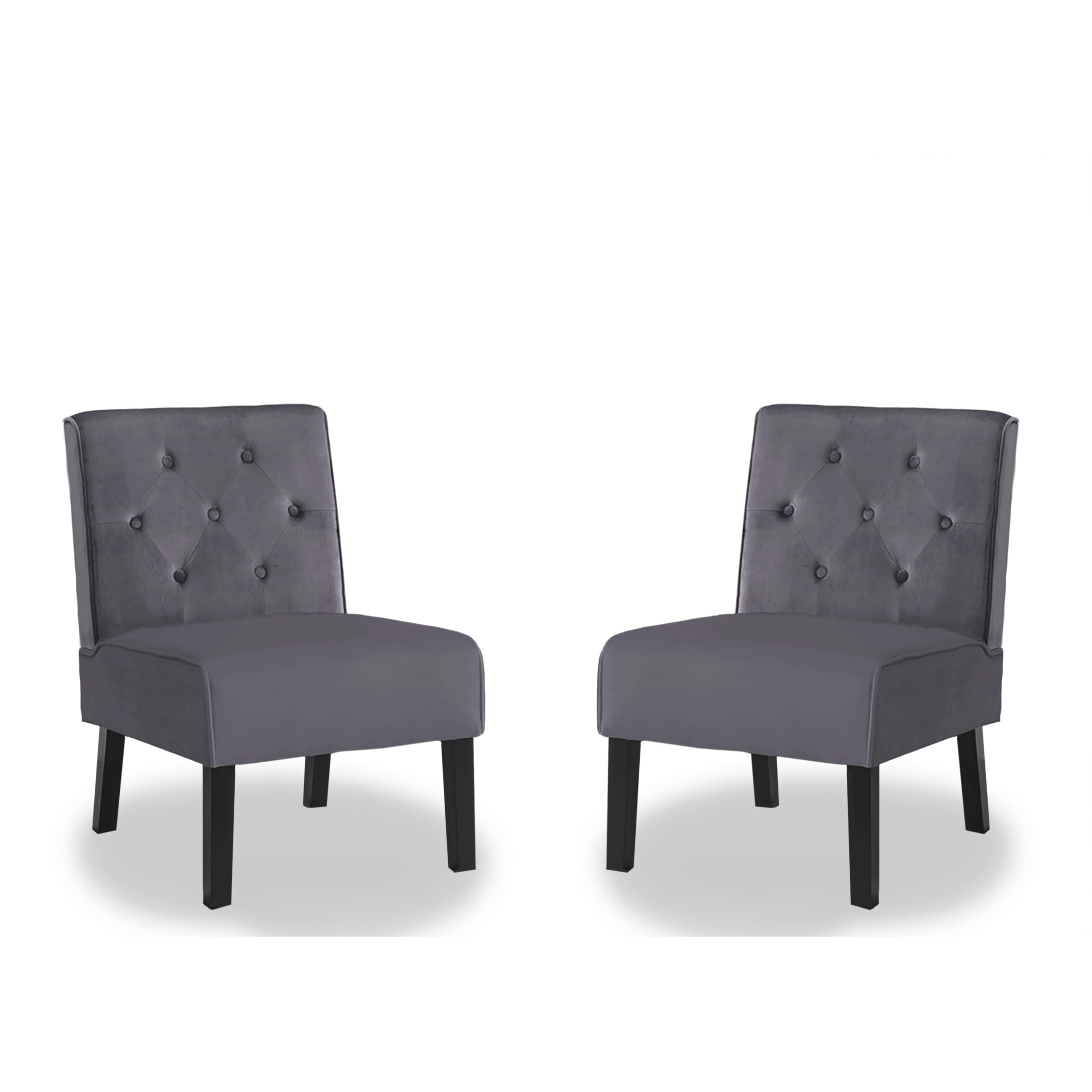 GDF Studio 21" Modern Accent Chairs Set of 2 with Button Tufted Velvet Upholstery, Tapered Wood Legs, Gray