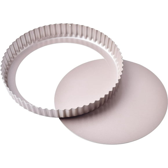 11-Inch Round Tart Pan with Loose Removable Bottom, Non-Stick Carbon Steel Quiche Pan for Oven Baking (Champagne Gold)