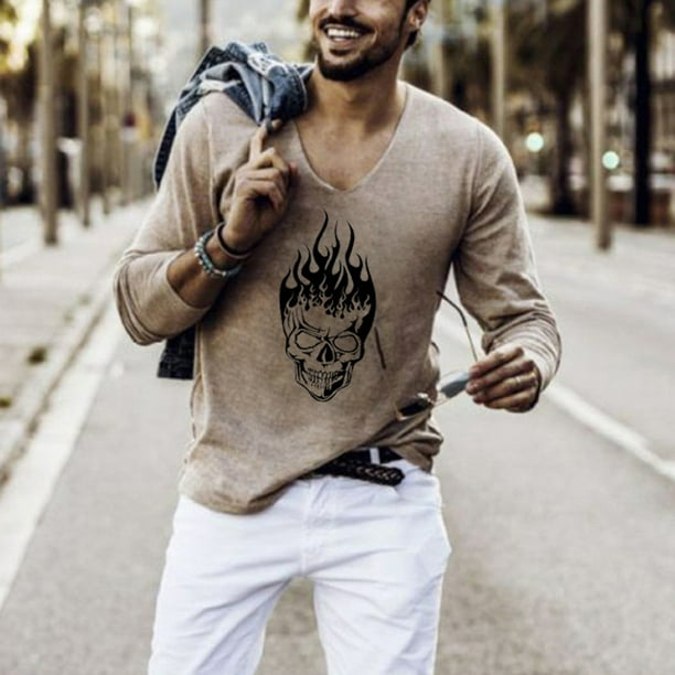 Camisa con fondo de jersey para hombre nuevo de otono camiseta con estampado de letras manga larga informal de talla grande Pompotops oipoqjl8796 Walmart en linea