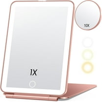 Rechargeable Travel Makeup Mirror, Vanity Mirror with 80LEDs, 3 Color Lighting, 2000mAh Battery, Portable Ultra Slim Lighted Makeup Mirror, Gift for Women (Rose Gold)