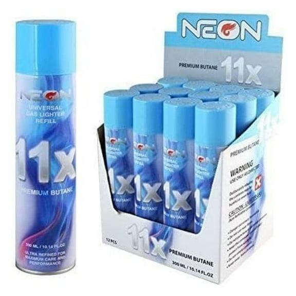 Twelve (12) Cans of Neon 11x Ultra Refined Butane Fuel Lighter Refill Gas