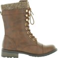 thumbnail image 4 of Forever Link Bottes de Combat pour Femmes Mango-31 à Bout Rond, Style Militaire, à Lacets, en Tricot, Cheville, Revers, Talon Bas, Pu Brun, 8.5, 4 of 4