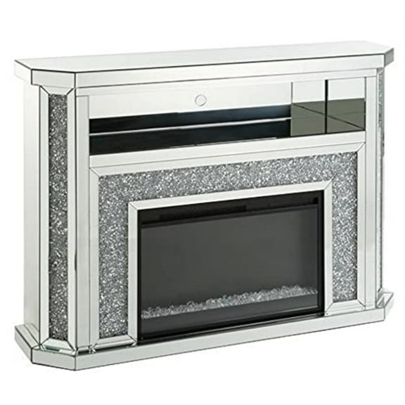 ACME Noralie Fireplace w/LED, Mirrored & Faux Diamonds