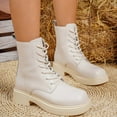 thumbnail image 2 of Beige Round Toe French Martin Boots Thick Heel Solid Color Women Casual Fall Winter Style, 2 of 8