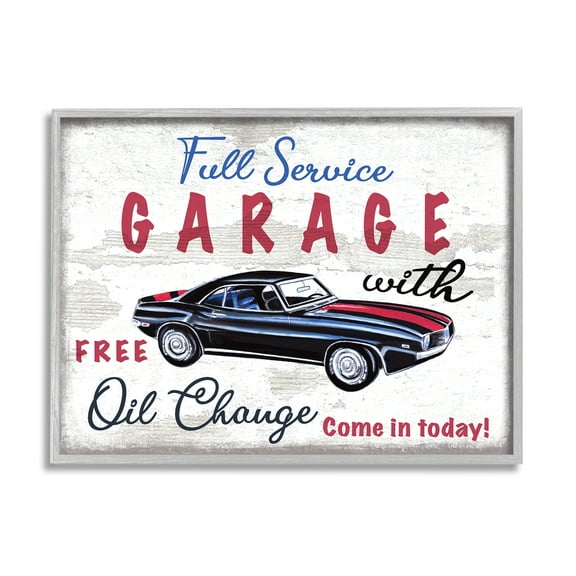 Stupell Industries Vintage Rustic Full Service Garage Sign Sports Car, 24 x 30, Designed by Elizabeth Tyndall