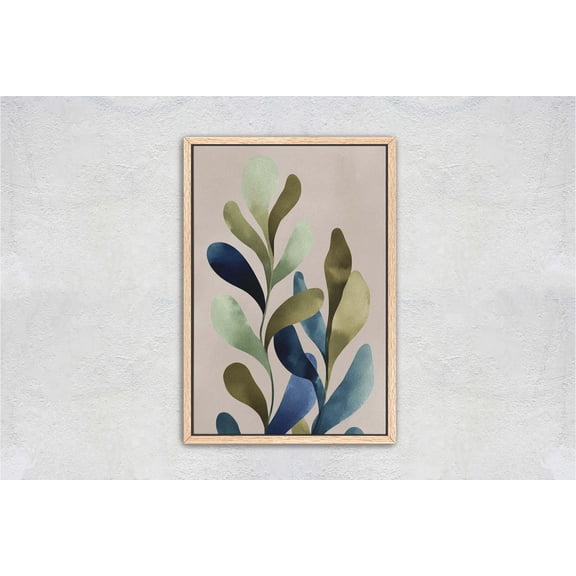 Boho Leaves Sage Green And Navy Blue Botanical Plant Wall Decor Unframed Paper Print