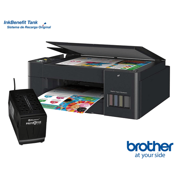 Impresora Multifuncional Brother DCPT220 Sistema de Tinta Continua a Color InkBenefit + Regulador de Voltaje Protektor