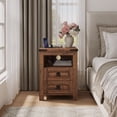 thumbnail image 2 of KeyWhat Farmhouse Nightstand with Charging Station for Bedroom, 2-Drawer Rustic End Tables for Living Room, Reclaimed Brown, 2 of 7