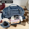thumbnail image 7 of Sunyuer Women Vintage Washed Denim Shoulder Bag, Multi Pockets Large Capacity Hobo Tote Purse, Detachable Adjustable Crossbody Strap Casual Denim Handbag for Daily Commute Travel, 7 of 7