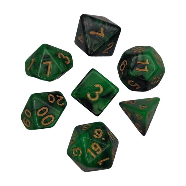 7x Polyhedral Dices Smooth D4-D20 for dices set family Math Teaching Bar Table Board Games Green Black