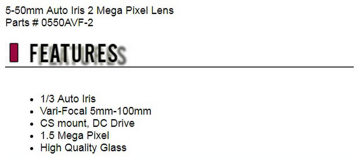 CCTV Security Camera 5-50mm Auto Iris 2 Mega Pixel Lens - image 3 of 3
