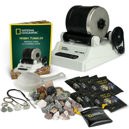 NATIONAL GEOGRAPHIC Hobby Rock Tumbler Kit- with 1 lb of Rough Gemstones  4 Polishing Grits  Jewelry Fastenings and Detailed Guide- Educational Stem Toy