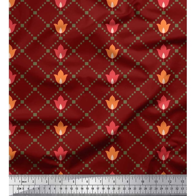 Soimoi polyester Crepe Fabric Jaal Jamdani Print Sewing Fabric Yard 42 Inch Wide