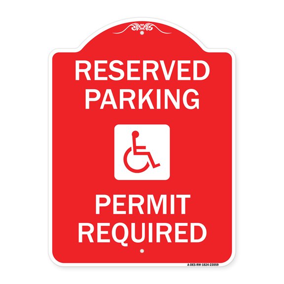 SignMission A-DES-RW-1824-23059 18 x 24 in. Designer Series Sign - Reserved Parking Permit Required with Graphic, Red & White