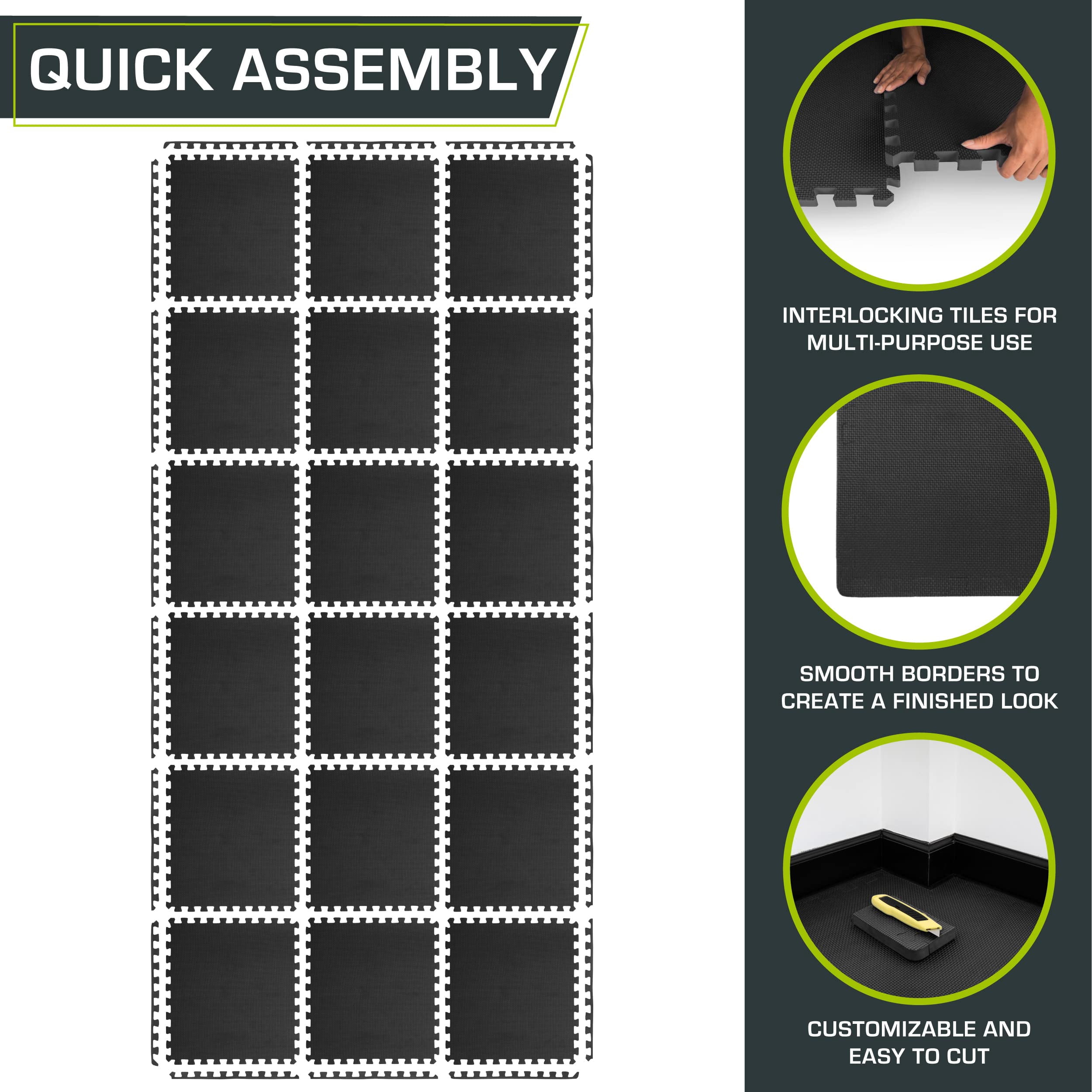 Weaved Pattern Extra Thick Exercise Puzzle Mat 1-inch  Eva Foam Interlocking Tiles For Protective Cushioned Flooring Home And Gym Equipment; Black 72 Sq Ft 18