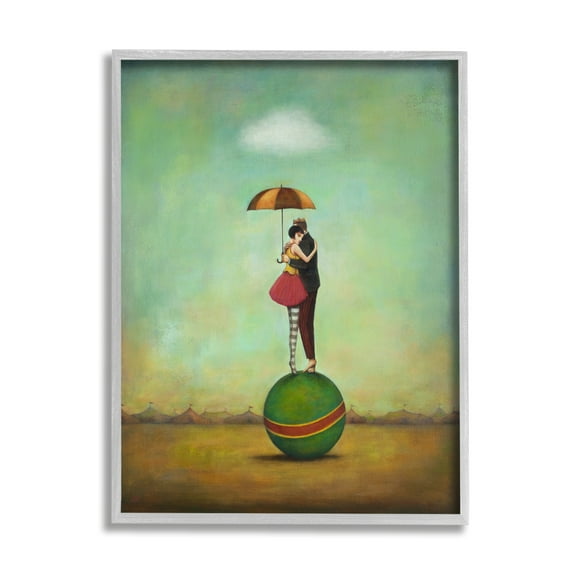 Stupell Industries Surreal People & Umbrella Balancing Green Striped Ball Framed Wall Art, 24 x 30, Design by Duy Huynh