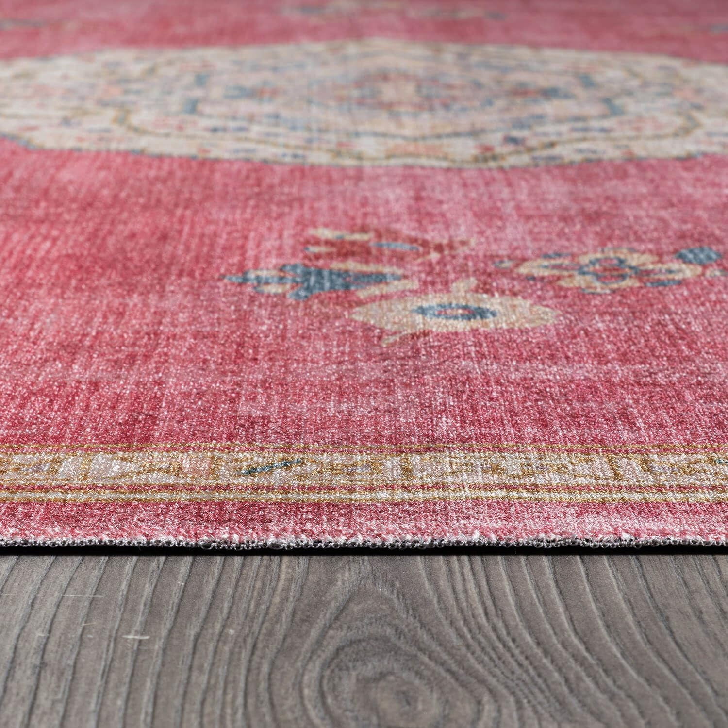 Beverly Rug Machine Washable Easy Cleaning Indoor Non-Slip Rugs Fuchsia / Cream 2'x3'