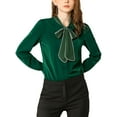 thumbnail image 6 of MODA NOVA Junior's Solid Color Tie Neck Button Down Long Sleeves Shirt Green XL, 6 of 6